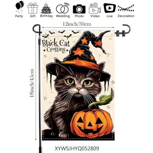 NHBTC Halloween Black Cat Pumpkin Garden Flag 12x18 In Lawn Yard Decor Gift - image 4