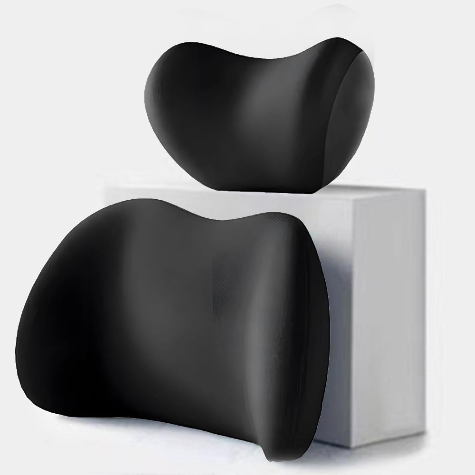 Cojín para Reposacabezas de Coche para Citroen Nemo (2008+), Cojín Lumbar Coche, Ergonómico Almohada Coche y Respaldo Lumbar,A Black