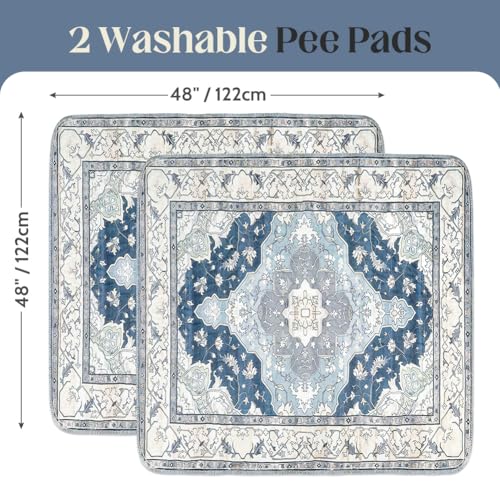 Image of Washable Pee Pads for Dogs, 2 Pack Reusable Puppy Training Pads 48 inchx48 inch Super Absorbent Waterproof Dog Training Pads, Non-Slip Potty Pads, Whelping Pads Litter Mat Navy & Ecru