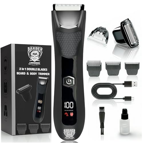 2 in 1 Body Hair Trimmer Men Ball Trimmer Men Body Groomer Men Electric Groin Hair Trimmer Body Hair Trimmer Men Pubic Hair Trimmer Wet/Dry Shaver with Ceramic Blade Head LED Light