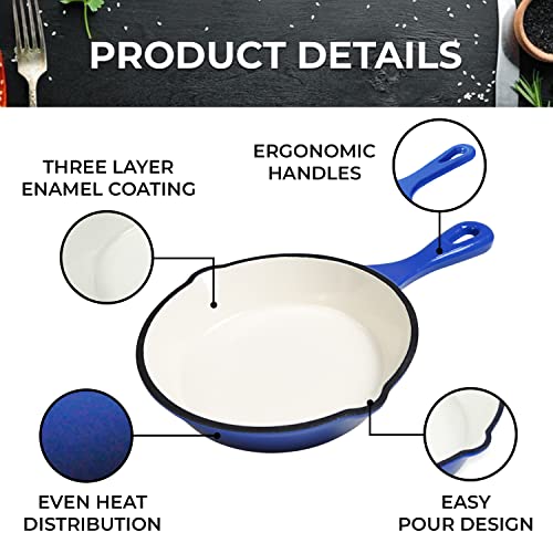 Healthy Choices 6" Small Portable Enameled Cast Iron Skillet, Mini Cast Iron Pan, Blue & White Enameled Skillet, Bbq Safe Chefs Pan, Camping Skillet, Dishwasher, Induction, Stovetop, Open Fire, Oven #TOP1