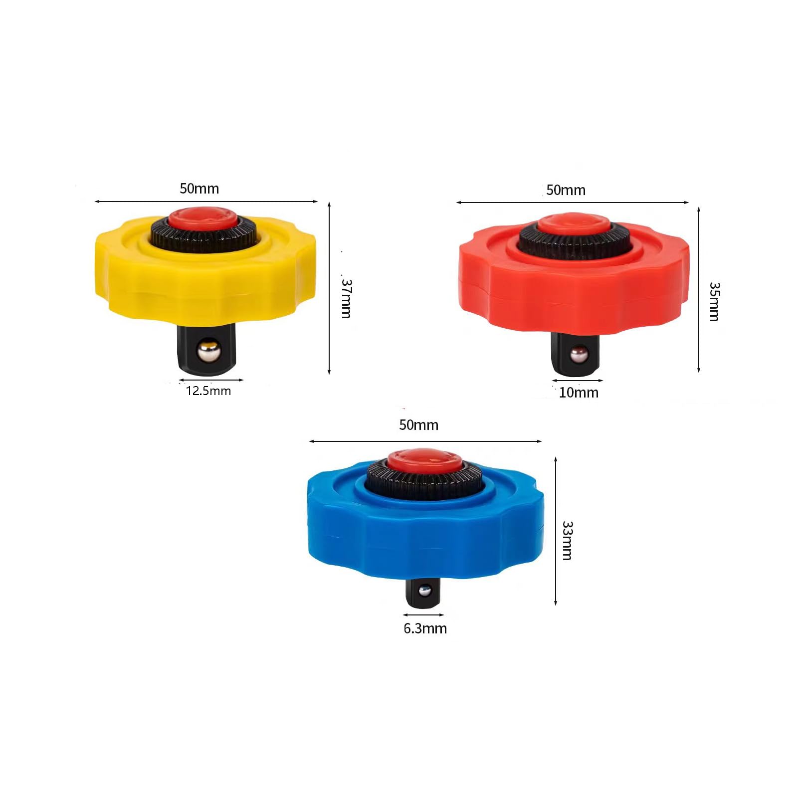 WINTOWIN Fingerratschen-Set – 3-tlg. Mit 1/4", 3/8", 1/2" Antrieb, 72 Zähne, Gummi-Griff, Chrom-Vanadium Stahl