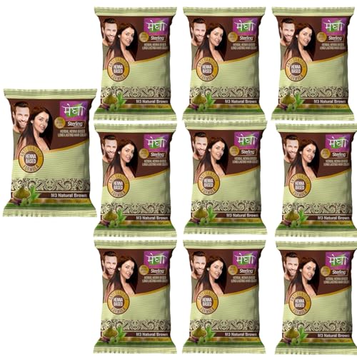 Image of Megha Mehandi Hair Colour for Women & Men, Henna Based Mehndi, Organic Hair Dye Without Chemicals and Ammonia, Brown, 10 g (Pack of 10)