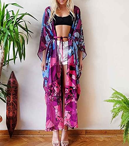 Floral Kimono Cardigan Long Beach Robe 