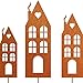 JYUECIAN Häuser Gartenstecker 3er Rost Deko für Garten, Edelrost Metall Haus Roststecker Rostdeko Gartendeko für Draußen