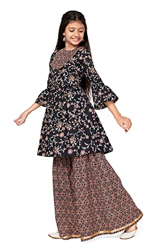 Image of Fashion Dream Girls Cotton Kurta And Sharara Set /Salwar Suit Set (FDGSET00022 NBL 32 Navy Blue 9-10 Yrs)