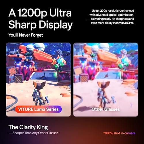Image of VITURE Luma Pro XR Glasses - 152 inch 1200p Ultra Sharp Display, 1000 Nits, 52 FOV, Dimming Adjustments, for iPhone 17 /16 /15, Android, Mac, PC, Steam Deck, First-Ever XR Experience for Switch - Large