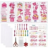 ORIGACH 6 Set Valentine's Day Pink Elements Cross Stitch Bookmark Kit for Beginner with Backing Felt...