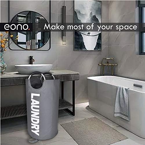 Amazon Brand  Eono 90L Large Laundry Basket, Collapsible Fabric Laundry Hamper, Foldable Clothes Bag, Folding Washing Bin-Dark Grey, L