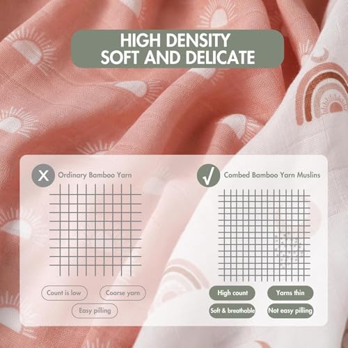 Image of GLLQUEN BABY Receiving Blanket Boy Cotton Muslin Swaddle Blankets Girl Newborn Squares Breathable & Soft Thin Baby Blankets Cloths Double Absorbent Infant Swaddling Wrap - 3 Pack (Sun)