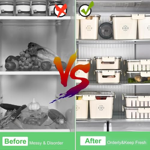 Image of JD Fresh Pack of 2 Fridge Storage Boxes with 4 Removable Serving Veggie Tray /Divided Plastic Fridge Organizer with Lid & Handle /Airtight Fridge Storage Container for Fruits,Vegetables &Kitchen Storage