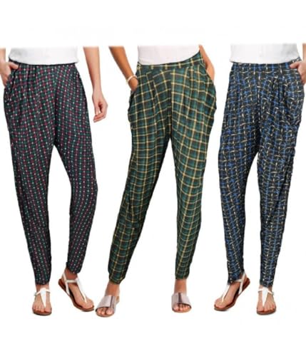 Pratico ed utile Trade Shop - Pack Da 3 Pantaloni Da Donna Alla Turca Ass. Only Scacchi Tartan Tg08-13 Xl-xxl