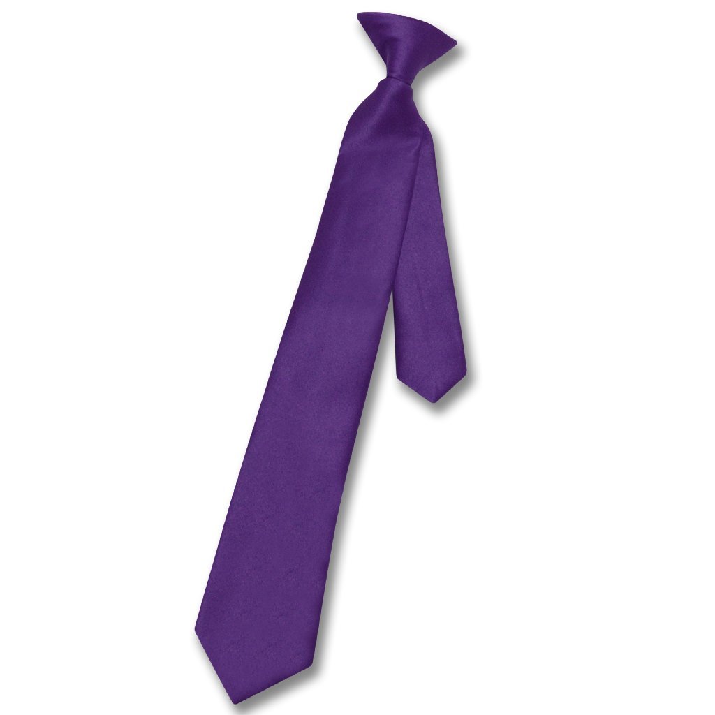 Vesuvio Napoli Boy's CLIP-ON NeckTie Solid PURPLE INDIGO Color Youth Neck Tie