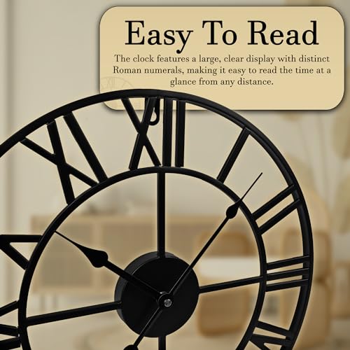 ZENO Large Wall Clock | Large Kitchen Clock | Skeleton Clocks | Wall Mounted Black Clocks with Roman Numerals Great for Bedroom, Kitchen, Home, Indoor & Outdoor | 40CM - Image 6