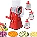 Price comparison product image TJC Rotary Cheese Grater Handheld Vegetable Slicer with 3 Stainless Steel Drum Blades - Carrot Grater for Kitchen - Slicer Shredder for Cucumber & Nuts - Strong Suction Base & Easy to Use - Red