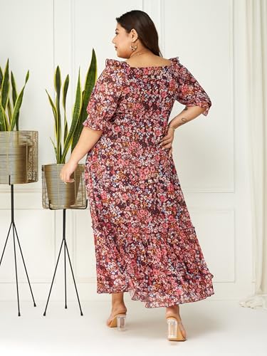 Image of Miss Chase A+ Women's Bohemian V-Neck Flutter Sleeve Chiffon Relaxed Fit Wrap Maxi Dress