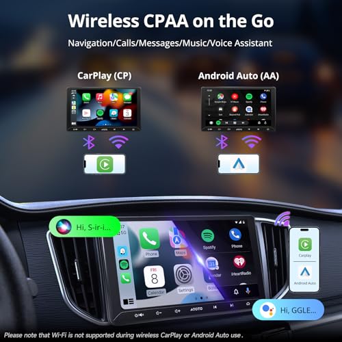 Écran Tactile GPS Auto 10" Android avec CarPlay sans fil, Bluetooth et éclairage voiture