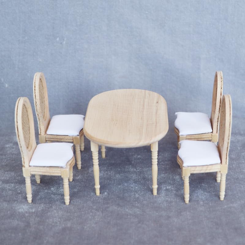 AirAds Dollhouse 1:12 Scale Dollhouse MiniaturesFurnitures Dining Table and 4 Chairs Unfinished Wood