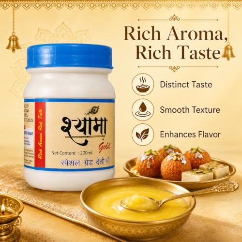 Image of SHYAMA GHEE Desi Buffalo Ghee 200 ML | Traditional Method Buffalo Ghee | Pure and Natural Nutritious Ghee with Rich Aroma (Pack of 1, 200 ML)