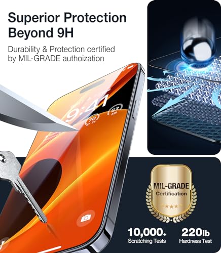 Image of UltraGlass Crystal Armor for iPhone 16 Pro Max Screen Protector (No Black Bezels) 9H+ Military-Grade Shatterproof Screen Protector 16 ProMax Tempered Glass, One Step Easy Installation, 1 Piece