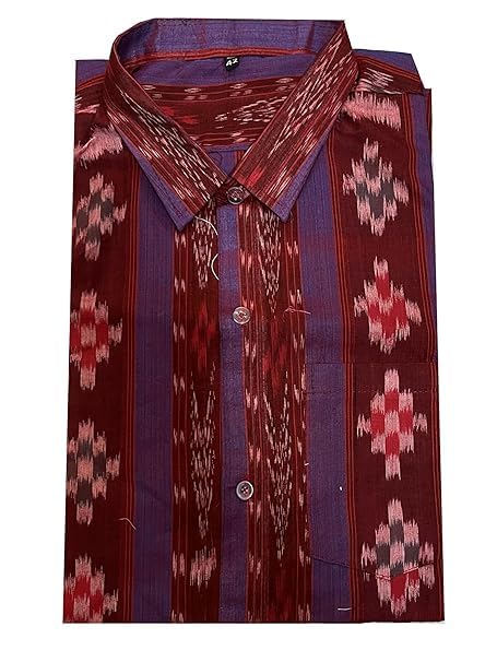 Image of Odisha Handloom 100% Pure Cotton Sambalpuri pasapali Half Shirt fabric for Men /Boys Odisha Traditional Shirt Tie-Dye Craft, Soft & Breathable Weave Cotton Material