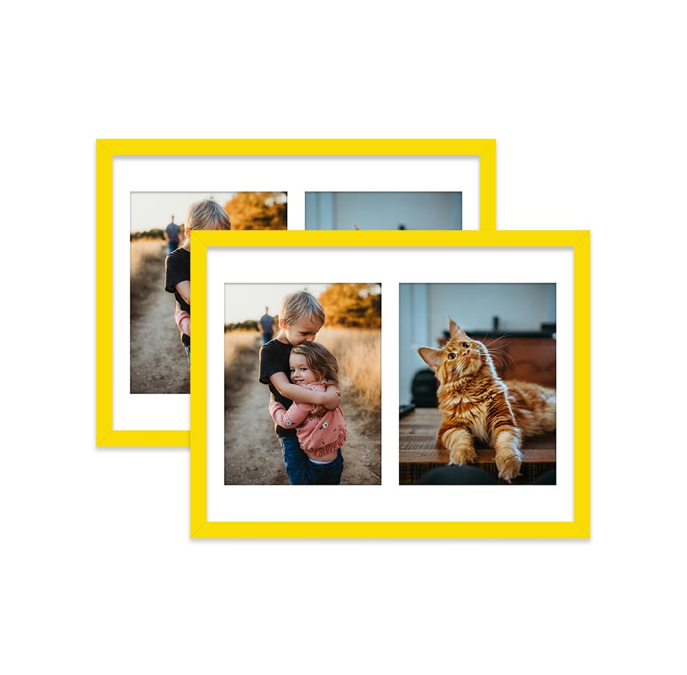 Yellow Multi Photo Frame - Holds 2 x 9x7 Pictures, Family Collage Picture Frame for Wall Display, 16x12 Frame size, Set of 2