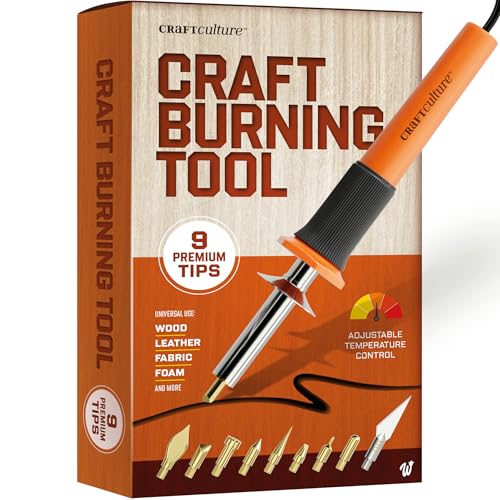 Craft Culture Wood Burning Tool Pen - Craft Burning Tools for Adults & Teens - Wood Burner Kit, Engraver, Carver, Pyrography, Woodburning - Includes 9 Premium Tips - Adjustable Temperature Control