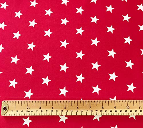 Rose & Hubble Blanco Estrellas en Rojo Fondo - 100% Tela de Algodón - 112cm Ancho