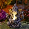 Philodwell Ganesha Elephant Garden Statues: Outdoor Sculptures with Lotus Lights Decor for Patio Lawn Yard Art - Gifts for Mom Grandma