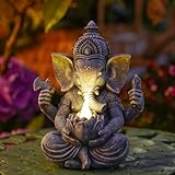 Philodwell Ganesha Elephant Garden Statues: Outdoor Sculptures with Lotus Lights Decor for Patio Lawn Yard Art - Gifts for Mom Grandma