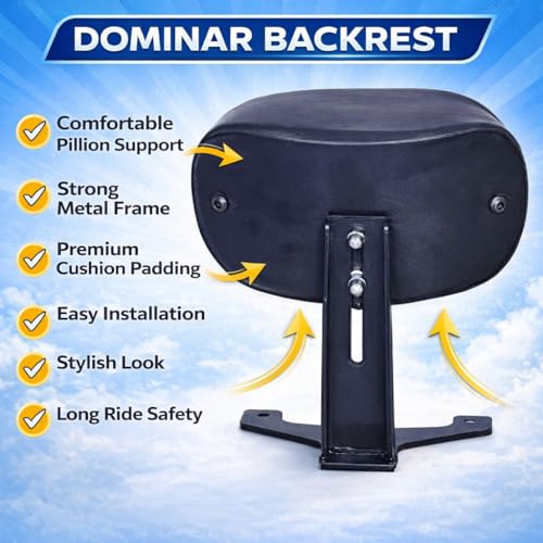 Image of Bike Back Rest Passenger Seat Back Support Rest Cushion Black Compatible for Bajaj Dominar 250, 400cc Models