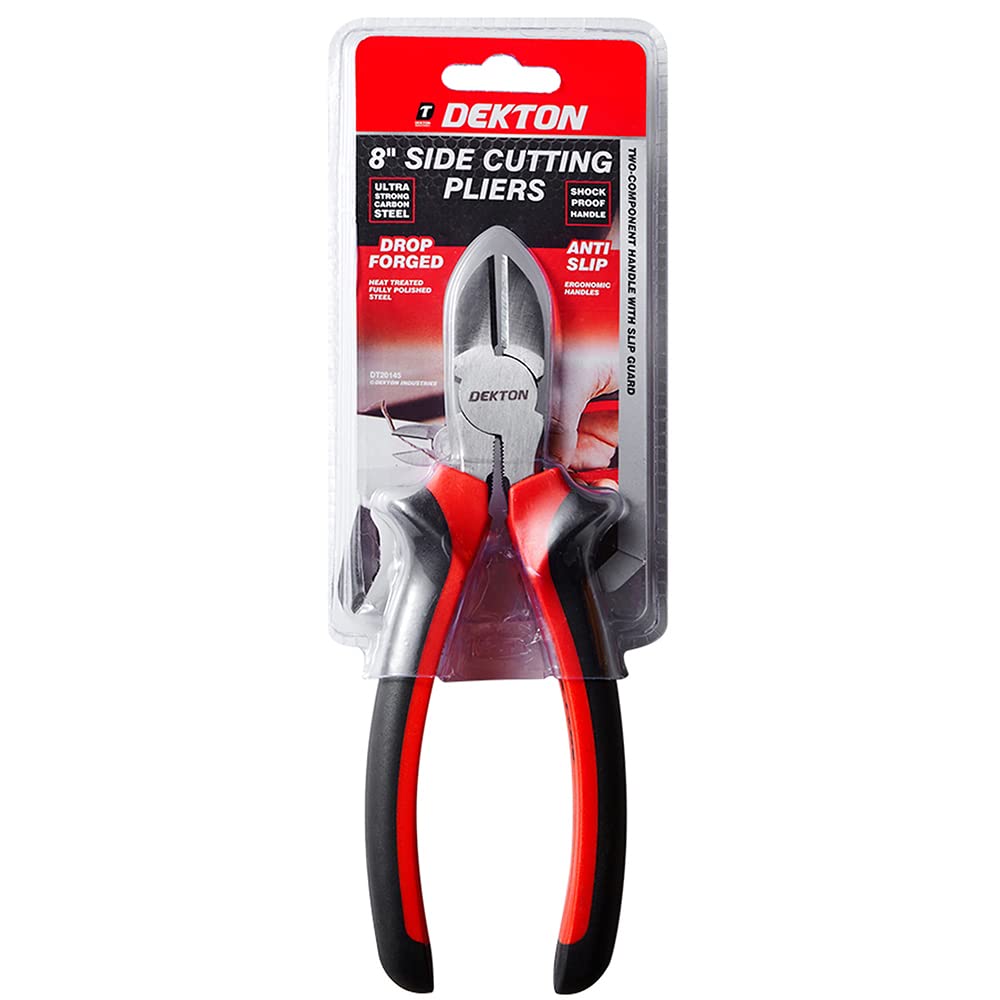 Dekton 8" Diagonal Pliers- High-Carbon Steel Cutting Edges For Precision, Black/Red, 8-inch - Image 2