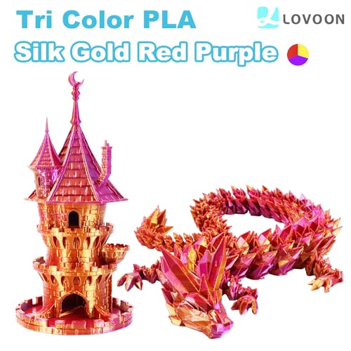 Image of LOVOON 3D Printer Filament Tricolors, Color Change by Angle PLA Filament 1.75mm, Silk PLA Filament, Gold Red Purple Three Colors, Most 3D Printer and 3D Pen Compatible, 1KG(2.2lbs) /Spool