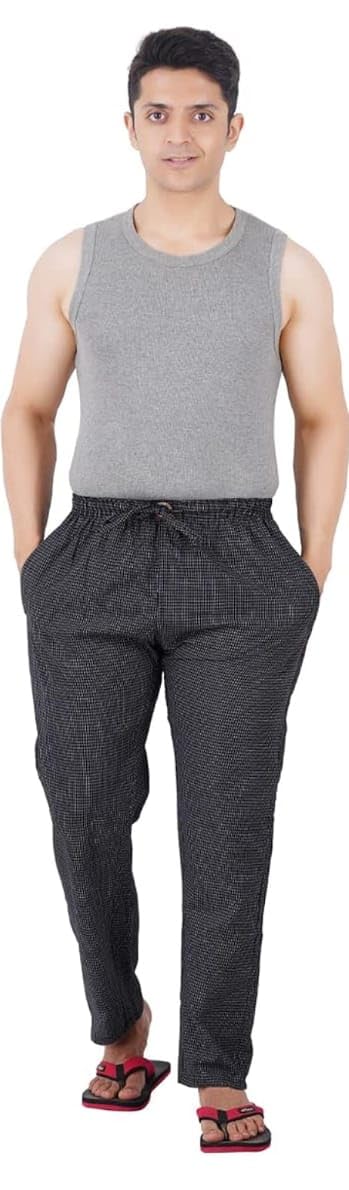 GenericMen's Cotton Checkered Pajama Lower Pant (Color-Black) Pack of 1