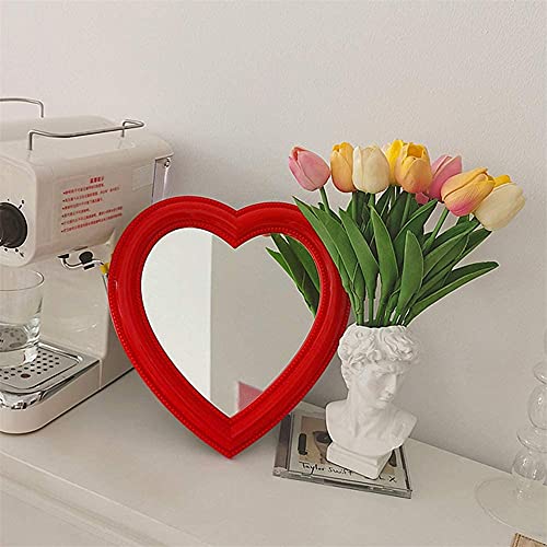 Xyconcep 10.6Inch Heart Shape Makeup Mirror, Bedroom Dressing Table Decoration (10.6'' Red) #TOP1