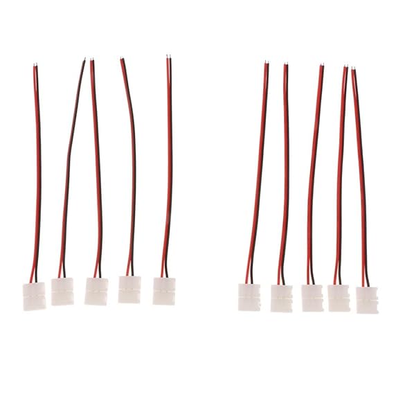 SAZ DEKOR Pack 10pcs SolderlessLED Strip Light Connector Clip to 2 Pin Cable Wire for 10mm Single Color 5050/5630 Strip Lights