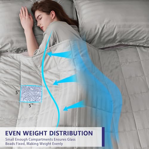 Image of yescool Weighted Blanket for Adults (25 lbs, 60 inch x 80 inch, Light Grey Stripes) Heavy Blanket for Sleeping Perfect for 240-260 lbs, Queen Size Breathable Blanket with Premium Glass Bead, Machine Washable