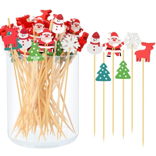 Christmas Cocktail Picks 4.7 IN Christmas Toothpicks for Appetizers Fruit Dessert Food Sandwich Charcuterie Skewers Sticks for Xmas Tree Snowflake Christmas Decorations Themed Party Supplies