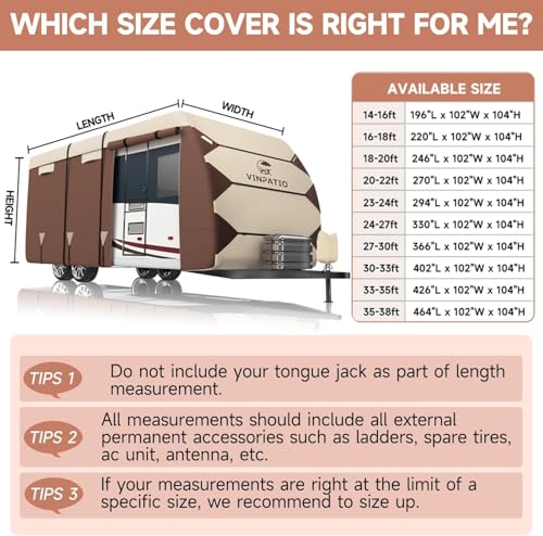 Image of VINPATIO RV Cover, Oxford Fabric Travel Trailer Cover, Toy Hauler Cover Fits 35'-38' RV Heavy Duty 600D Ripstop Anti-UV Waterproof Windproof Camper Cover with Tongue Jack Cover, Extra Ropes