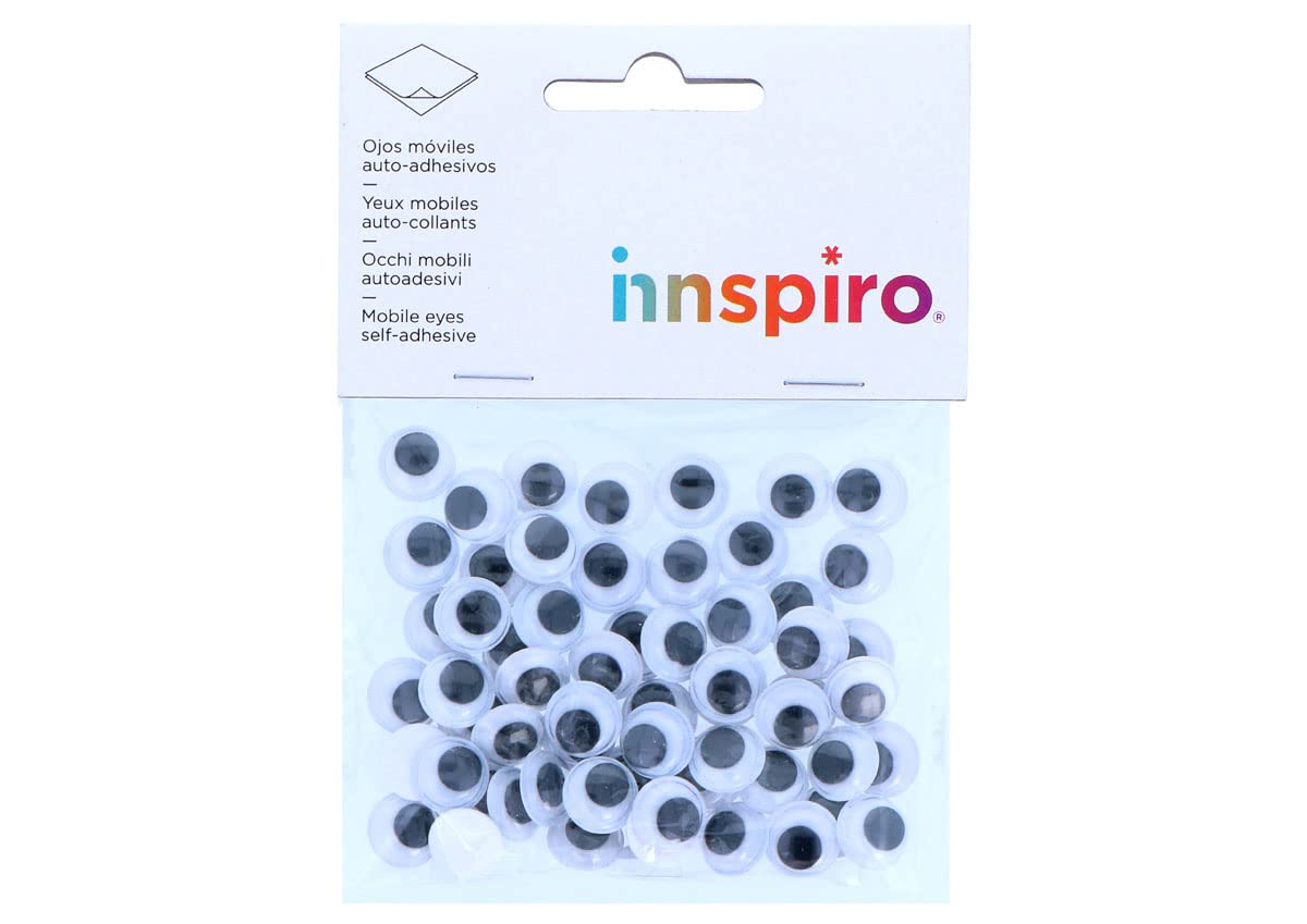 INNSPIRO Yeux Auto-Adhésifs 12mm - Lot De 60 - Pour Travaux Manuels & Décorations - Noirs