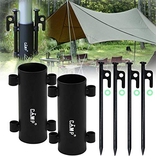 Jeebel Camp Awning Poles Holder Windproof Tarp Poles Fixed Holder 2 Set Awning Tent Rod Holder Stand Fit for Tarp Poles Less Than 1.3in