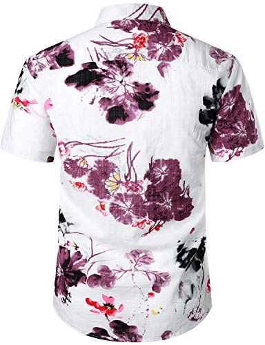 JOGAL Men's Flower Short Sleeve Button Down Hawaiian Shirt2