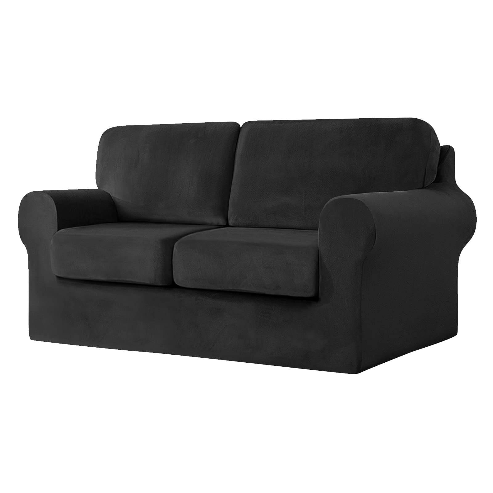 SYLC Sofa Cover with Separate Seat Cushions and Backrests Stretch Velvet Sofa Slipcover Couch Covers Furniture Protector Split Combined (Black,Large 3-Seat Set 5 PCS)
