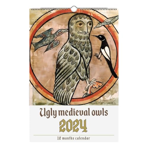 フクロウ 2024 ハンギングマンスリー壁掛けカレンダー、フクロウ カレンダー 2024 | 面白い中世のフクロウの絵画カレンダー 2024,30x21cm、レトロとヴィンテージ壁掛けカレンダー 2024 12 ヶ月プランナー、フクロウ鳥ギフト