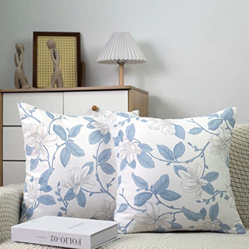 Floral Throw Pillow Covers Set Of 2 18" X 18" Flower Paisley Decorative Cushion Cover Outdoor Square Couch Pillow Cases Farmhouse Home Decor For Bed, Sofa, Office, Living Room Decor, White Blue #TOP19