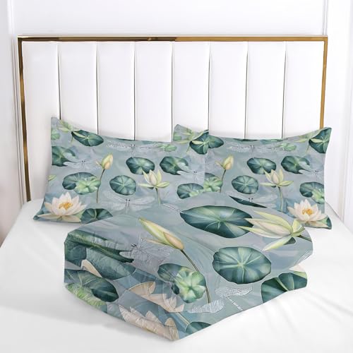 Parure de lit à fermeture éclair motif nénuphar bleu
