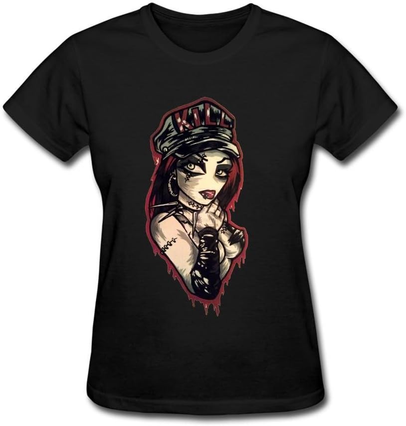 FUSHUOSHIRTW Women's Angel Of Death Skull Emo Tattoo T-shirt Size S Black