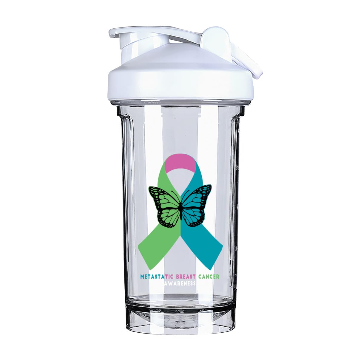 Metastatic Breast Cancer Awareness 2 18 Ounce Shaker Cup,Fashion Theme Pattern Shaker Bottle Leak-proof Workout Shake Bottles 500ML/18 oz Perfect for Pre Workout White 0