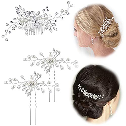 3 Piezas Peinetas para el Pelo Boda Mujer Peine de Horquilla Cristal Perla Novia Tocado Joyería Accesorios Nupcial Bota para Novia y Dama de Honor