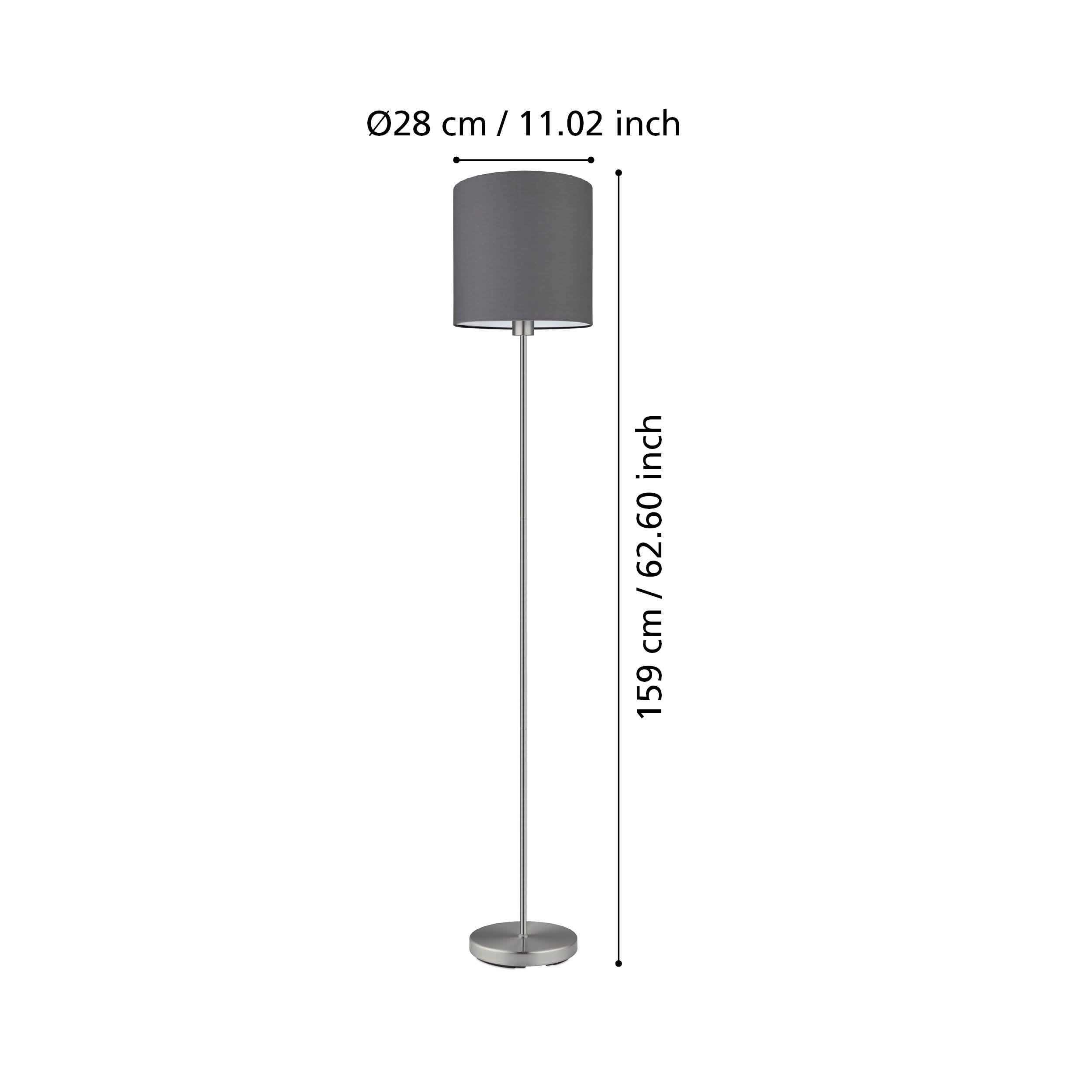 EGLO Stehlampe Pasteri, 1 flammige Textil Stehleuchte | Standleuchte aus Stahl und Stoff, Farbe: Nickel matt, grau, Fassung: E27, inkl. Fußschalter